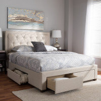 Baxton Studio CF8622-D-Light Beige-Queen Aurelie Modern and Contemporary Light Beige Fabric Upholstered Queen Size Storage Bed